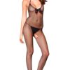 Zwarte netstof bodystocking met satijnen strik en open kruis - ML1622BLK