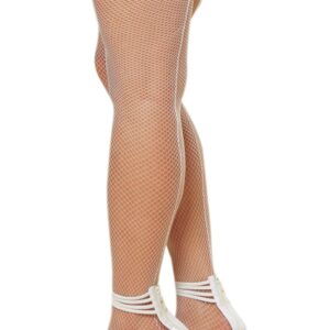 Witte grote maat netpanty's zelfklevend met naadeffect en kanten jarretels - DG0001XWHT