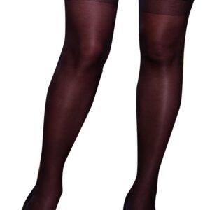 Zwarte nylon kousen in grote maat zelfklevend met kanten jarretelles - DG0005XBLK