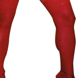 Rode nylon kousen grote maat zelfklevend jarretelles kant - DG0005XRED