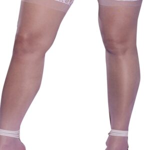 Witte nylon kousen grote maat zelfklevend jarretels kant - DG0005XWHT