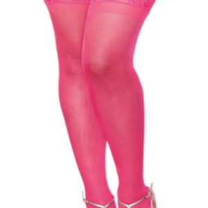 Roze nylon kousen grote maat zelfklevend jarretelles kant - DG0005NXPNK