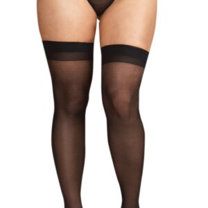 Zwarte nylon kousen met naden in grote maat voor jarretelles - DG0007XBLK