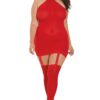 Rode bodystocking in grote maat met korset-effect en kant - DG0035XRED