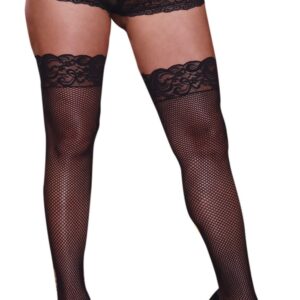 Zwarte visnetpanty's in grote maat met bloemige jarretels - DG0006XBLK