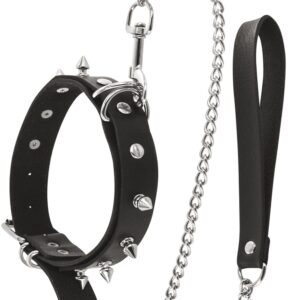 Fetisjistische halsband met ringen, punten en metalen riem - CC6060150010