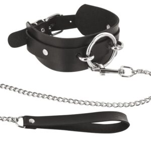 Fetisjistische halsband met grote metalen ring en riem - CC6060180010