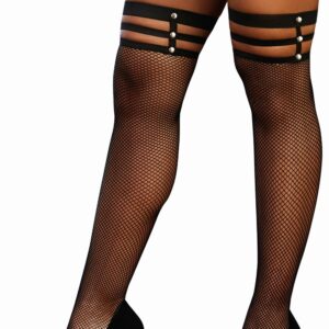 Visnetkousen met meerdere gestikte jarretels - DG0320BLK