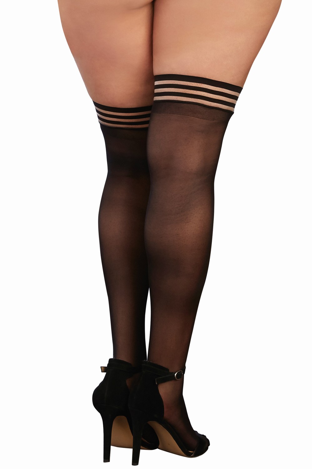 Grote nylon kousen met elastische gestreepte jarretels - DG0321XBLK - Afbeelding 2