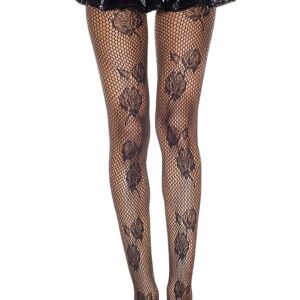 Zwarte netpanty met bloemenmotief - MH50009BLK