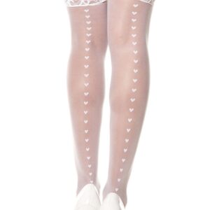 Witte kousen met jarretels kant en kleine hartjes - MH4239WHT