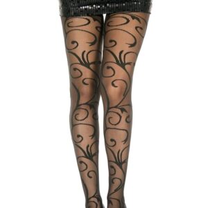 Zwarte fantasiepanty nylon met tierelantijnen - MH7129BLK