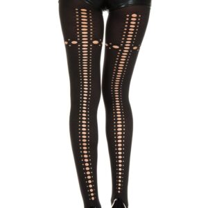 Zwarte ondoorzichtige panty met opengewerkte achterkant - MH50441BLK