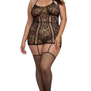 Grote maat jumpsuit van kant met gekruiste bandjes voor en achter - DG0331XBLK