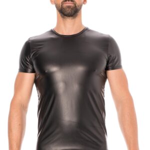 Zwart imitatieleer T-shirt - LM2008-81BLK