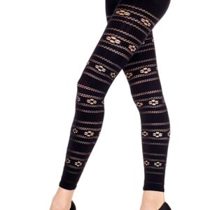 Dunne zwarte voile legging met bloemenmotief - MH35827BLK