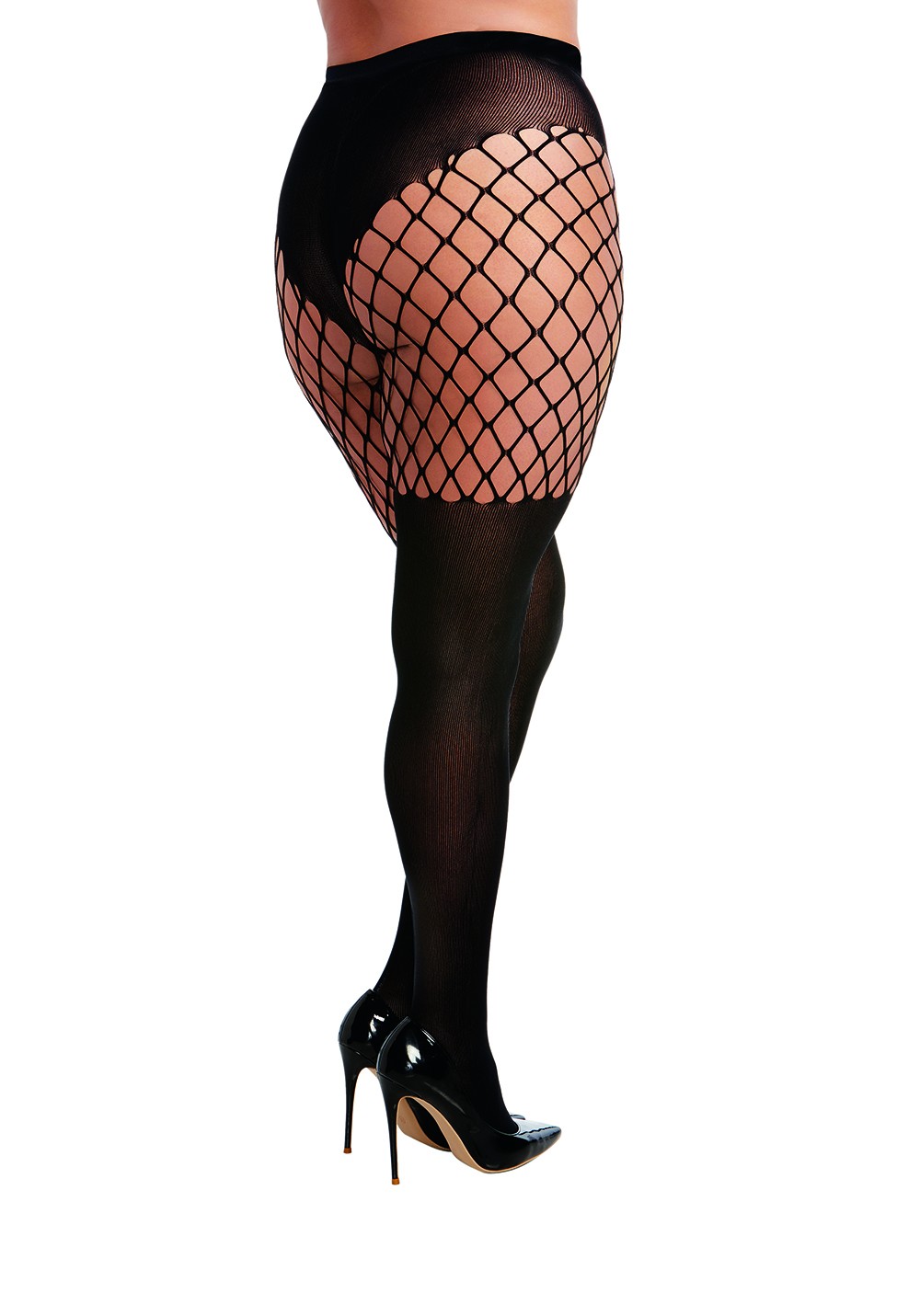 Grote maat panty met jarretel-look - DG0367XBLK - Afbeelding 2