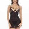 Zwarte netstof negligé met bijpassende string - REN51013-BLK