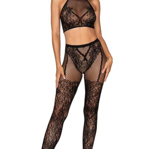 Set van fijne gaas-bh en bedrukte panty - DG0391BLK