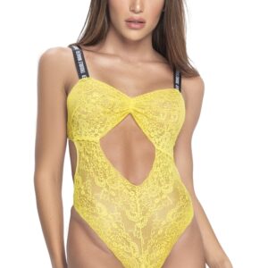 Body van gele bloemenkant met brede elastische bandjes - MAL8693YLW