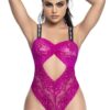 Roze kanten body met bloemenmotief en brede elastische bandjes - MAL8693HPK