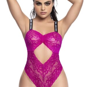 Roze kanten body met bloemenmotief en brede elastische bandjes - MAL8693HPK