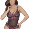 Body van tweekleurig bloemenkant en netstof - R2642859