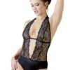 Zwart kanten body, open in het kruis - R2641399