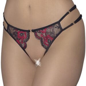 Open slip in fijne rode en zwarte bloemenkant - R23221451101