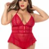 Rode babydoll-effect grote maat body met bijpassende string - MAL7445XRED