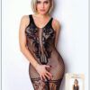 Bodystocking van fijne zwarte netstof met vetersluiting - Het Nummer 14 - Bodystocking Collectie - CM99014