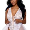 Witte kanten body met afneembare tule - DG12918WHT