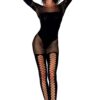 Lange mouwen bodystocking met body- en zwarte kousen-effect - DG0443BLK