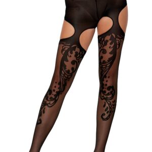 Fantasie panty met hoge uitsnijding op de dijen - DG0438BLK