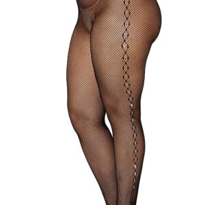 Grote maat visnetpanty met tekening en strass aan de zijkanten - DG0436XBLK