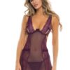 Paarse nachtjapon en bijpassende string - REN51014-PUR