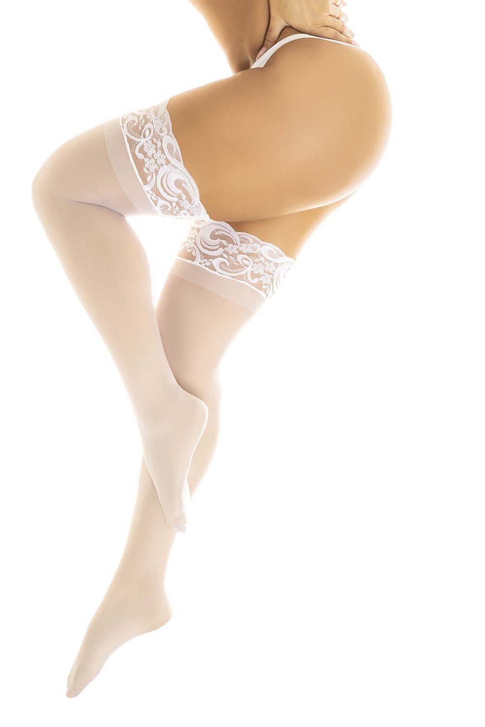 Sexy witte nylonkousen zelfklevend - MAL1108WHT - Afbeelding 3