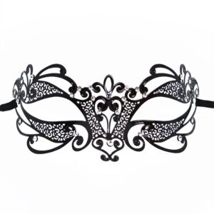 Venetiaans masker Gaia stijf zwart met strass - HMJ-061BK