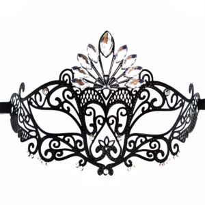Venetiaans masker Gemma stijf zwart met strass - HMJ-055BK