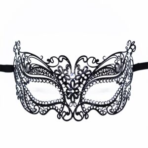 Venetiaans masker Alba stijf zwart met strass - HMJ-039BK
