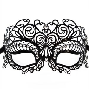 Venetiaans masker Giulia stijf zwart met strass - HMJ-035BK