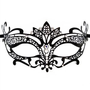 Venetiaans masker Azië stijf zwart met strass - HMJ-028BK