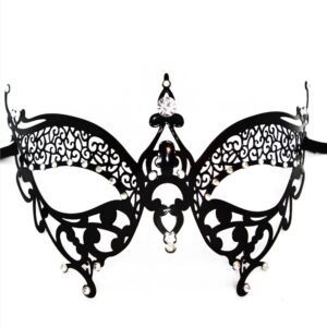 Venetiaans masker Alida stijf zwart met strass - HMJ-026BK
