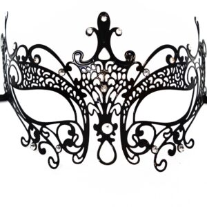 Venetiaans masker Lucia stijf zwart met strass - HMJ-030BK