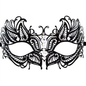 Venetiaans masker Greta stijf zwart met strass - HMJ-005BK