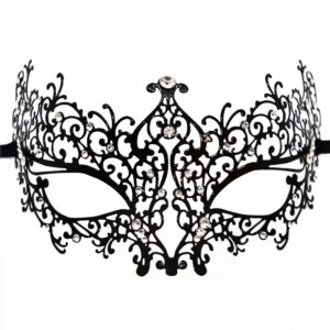 Venetiaans masker Chiara stijf zwart met strass - HMJ-016BK