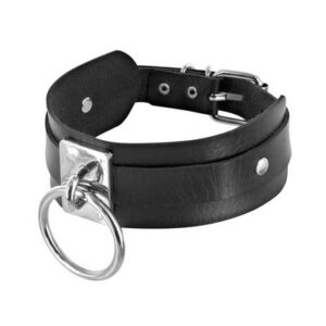 Zwarte brede halsband met ring Fetish Verleiding