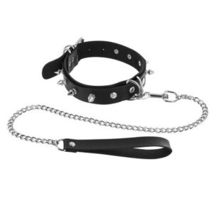 Metalen halsband met spikes en riem Fetish Tentation