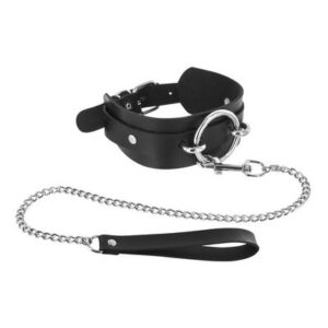 Zwarte halsband ring en riem Fetish Verleiding