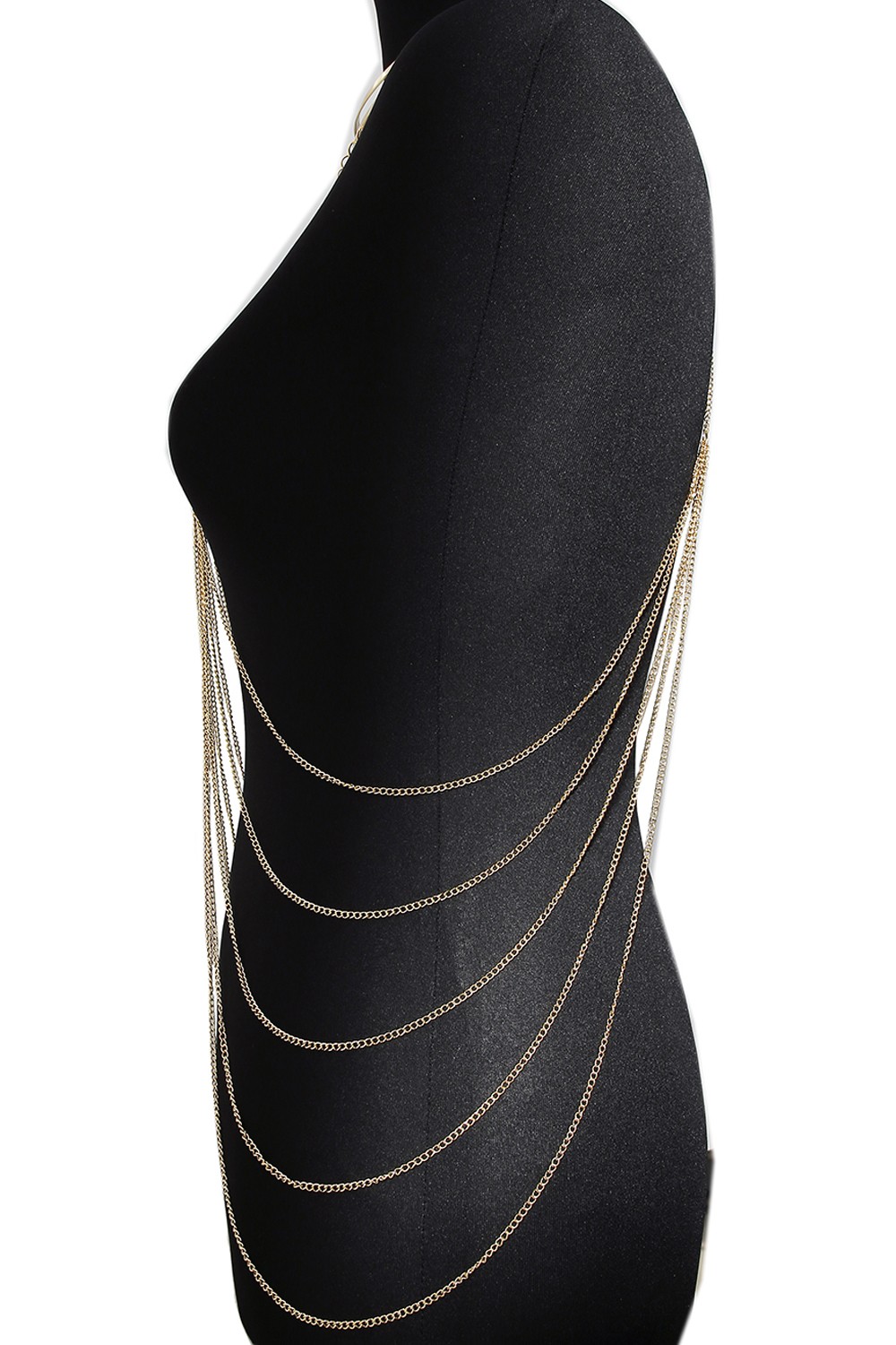 Sieraad Halsketting drie ringen met gouden lichaamskettingen - BCHA0012GLD - Afbeelding 2